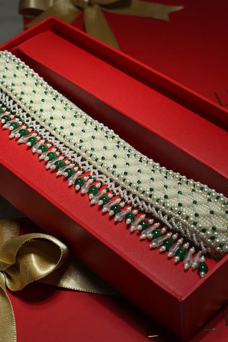 Shop Lovetobag Ivory Japanese Beads Kiah Embellished Belt at Aza Fashions Shop_Lovetobag_Ivory Japanese Beads Kiah Embellished Belt _at_Aza_Fashions