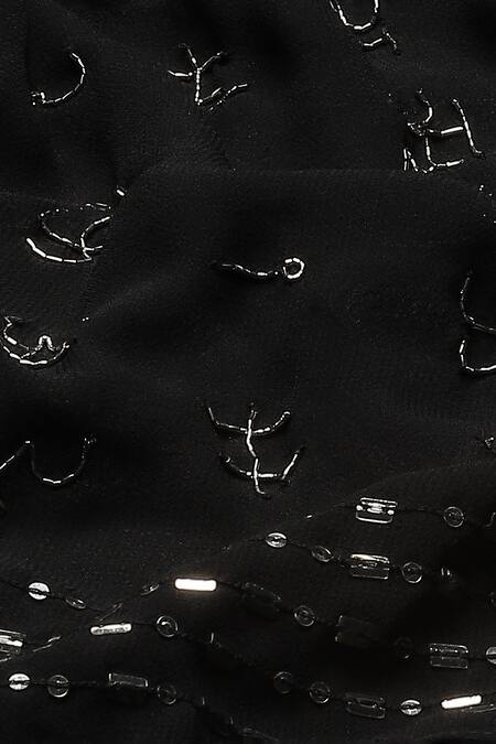 Abraham And Thakore_Black Silk, Georgette Embroidery Badla Calligraphy Script Saree_Online_at_Aza_Fashions