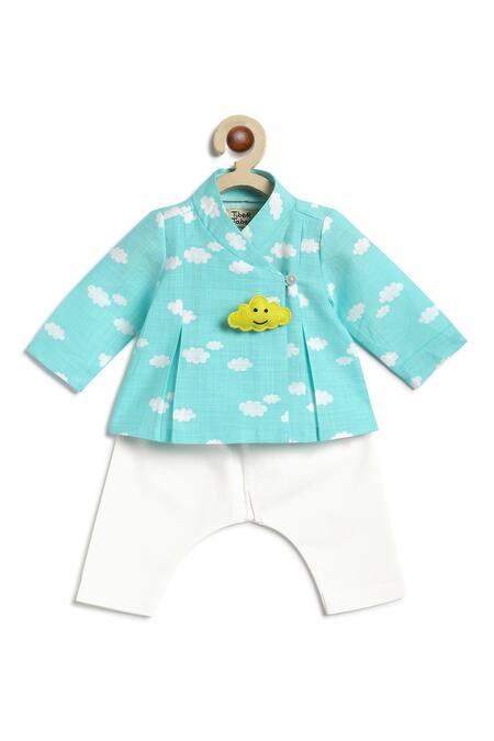 Tiber Taber Blue Cotton Brooches Cloud Print Top Pant Set Online at Aza Fashions Tiber Taber_Blue Cotton Brooches Cloud Print Top Pant Set _Online_at_Aza_Fashions