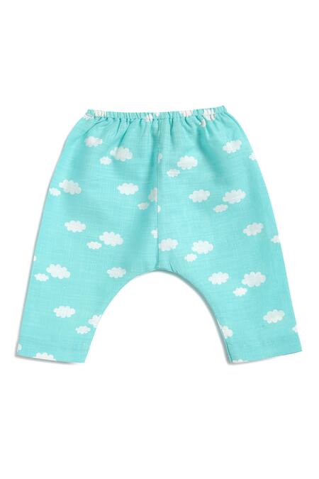 Tiber Taber Blue Cotton Brooches Cloud Print Top Pant Set at Aza Fashions Tiber Taber_Blue Cotton Brooches Cloud Print Top Pant Set _at_Aza_Fashions