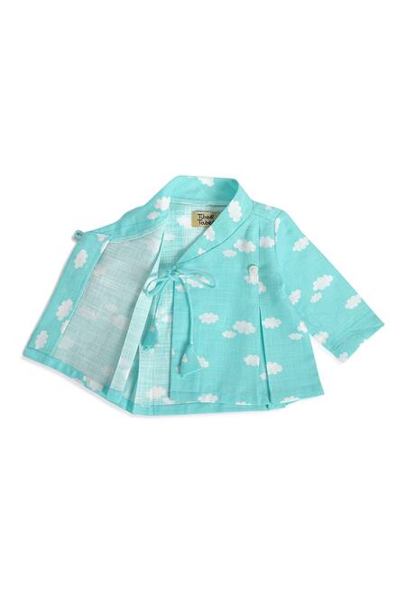 Shop Tiber Taber Blue Cotton Brooches Cloud Print Top Pant Set Shop_Tiber Taber_Blue Cotton Brooches Cloud Print Top Pant Set