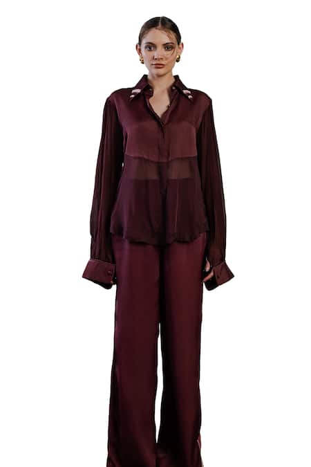 Buy Orthodox Wine Silk Embroidery Collared Celtic Lumiere Elegance Shirt Online at Aza Fashions Buy_Orthodox_Wine Silk Embroidery Collared Celtic Lumiere Elegance Shirt _Online_at_Aza_Fashions