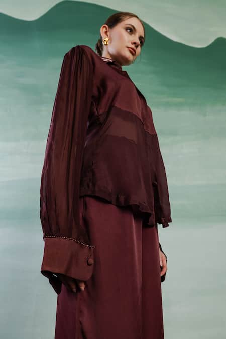 Orthodox Wine Silk Embroidery Collared Celtic Lumiere Elegance Shirt at Aza Fashions Orthodox_Wine Silk Embroidery Collared Celtic Lumiere Elegance Shirt _at_Aza_Fashions