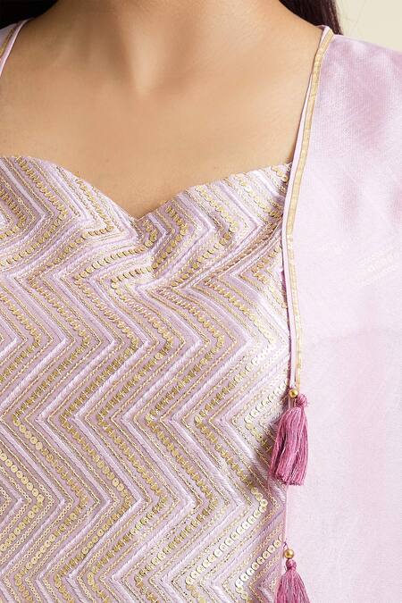 Buy_Samyukta Singhania_Purple Georgette Sequins Sweetheart Neck, Open Embroidered Tunic Set With Jacket 