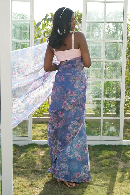 Monk & Mei By Sonia Anand Tancy Organza Printed Saree With Blouse 