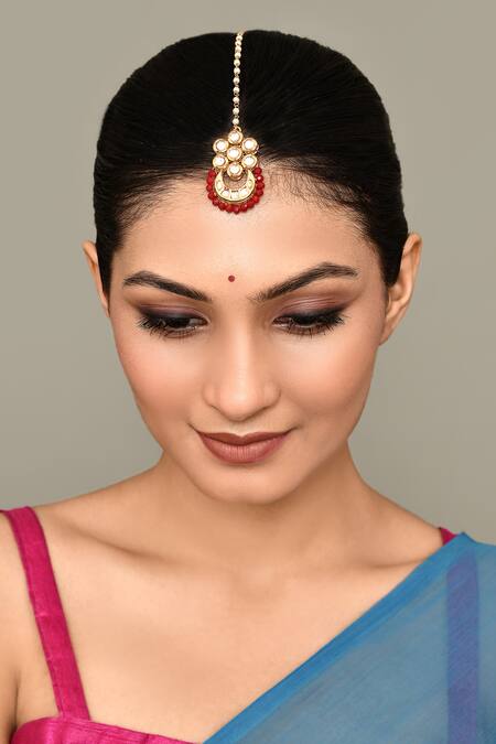 Buy_Nazaakat By Samara Singh_Gold Plated Floral Crecent Kundan Maangtikka _Online_at_Aza_Fashions