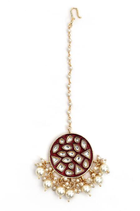 Nazaakat By Samara Singh_Gold Plated Kundan Studded Round Maangtikka _Online_at_Aza_Fashions