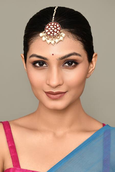 Buy_Nazaakat By Samara Singh_Gold Plated Kundan Studded Round Maangtikka _Online_at_Aza_Fashions