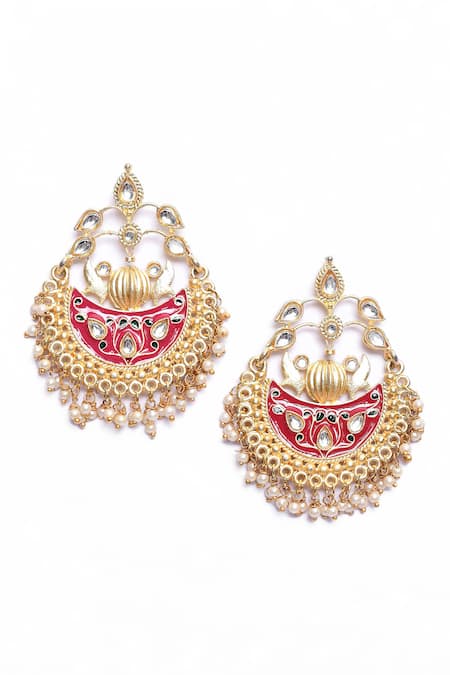 Nazaakat By Samara Singh_Gold Plated Pearls, Embroidery Floral Kundan Embellished Chandbalis_Online_at_Aza_Fashions