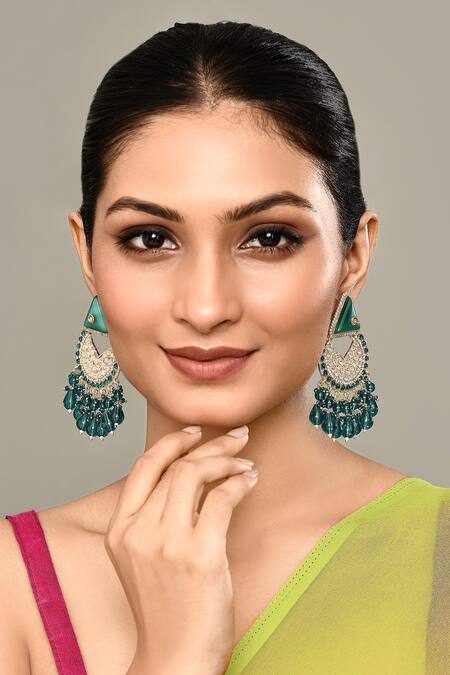 Shop_Nazaakat By Samara Singh_Gold Plated Beads, Stones Embellished Chandbali Earrings _Online_at_Aza_Fashions