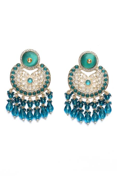 Nazaakat By Samara Singh_Gold Plated Crystals Kundan Embellished Chandbali Earrings _Online_at_Aza_Fashions