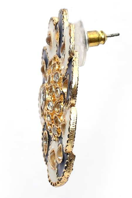 Shop_Nazaakat By Samara Singh_Gold Plated Diamonds, Stones Embellished Stud Earrings _Online_at_Aza_Fashions