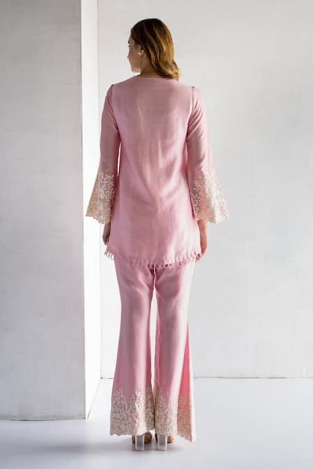 Bharat Adiani Thread Embroidered Kurta With Bell Bottom Pant 