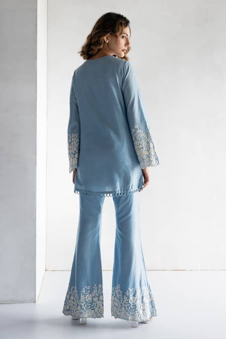 Bharat Adiani Embroidered Kurta Sleeve With Bell Bottom Pant 