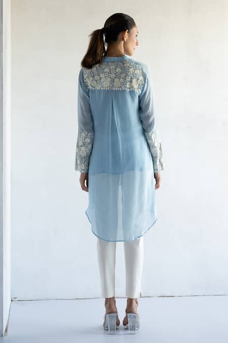Bharat Adiani Floral Embroidered Asymmetric Shirt 