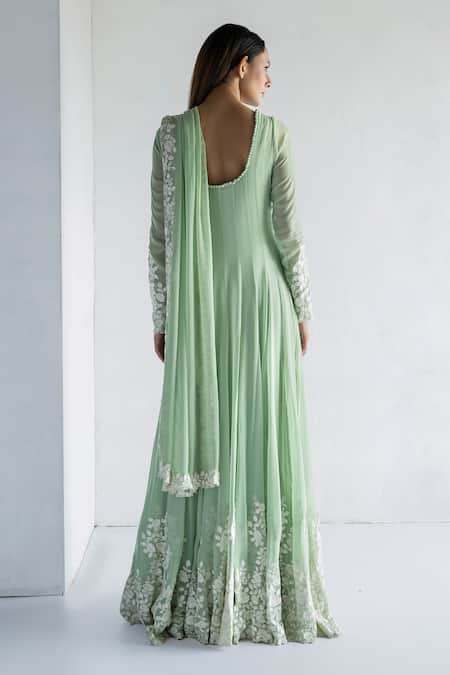 Bharat Adiani Thread Embroidered Anarkali With Dupatta 