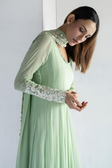 Buy Bharat Adiani Green Georgette Embroidery Round Neck Thread Anarkali With Dupatta Online at Aza Fashions Buy_Bharat Adiani_Green Georgette Embroidery Round Neck Thread Anarkali With Dupatta _Online_at_Aza_Fashions
