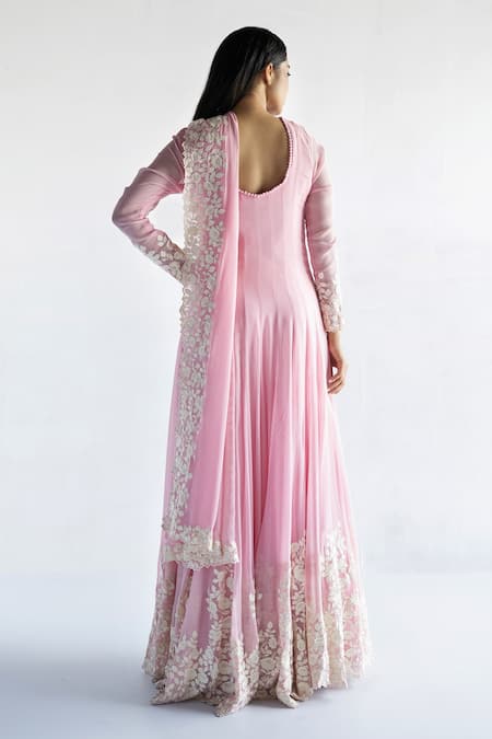 Bharat Adiani Floral Embroidered Anarkali With Dupatta 