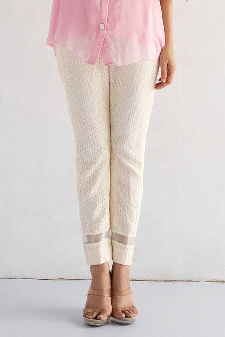 Bharat Adiani Pink Organza, Cotton Embroidery Collared Bell Sleeve Shirt And Pant Set Online at Aza Fashions Bharat Adiani_Pink Organza, Cotton Embroidery Collared Bell Sleeve Shirt And Pant Set _Online_at_Aza_Fashions