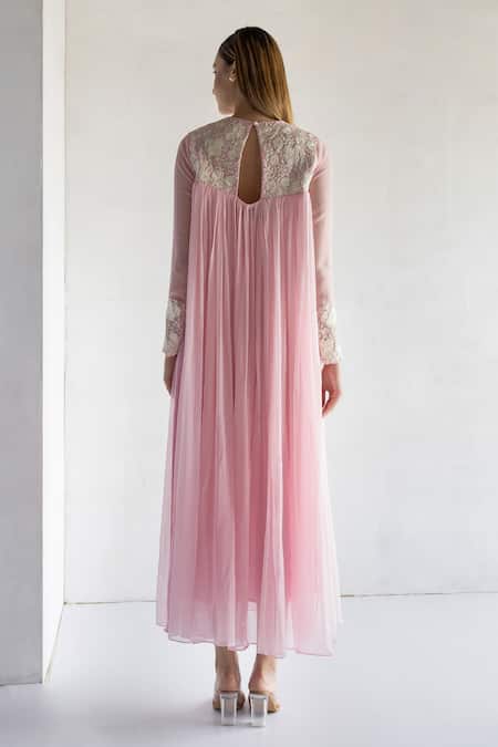 Bharat Adiani Floral Thread Embroidered Midi Dress 