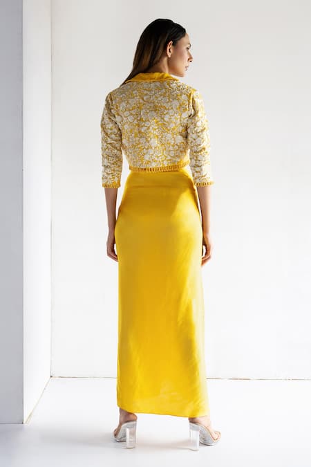 Bharat Adiani Asymmetric Draped Skirt Set With Jacket 