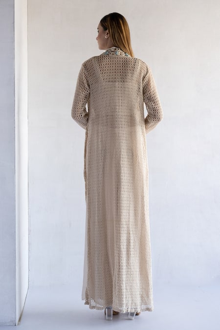 Bharat Adiani Crochet Palazzo Set With Jacket 