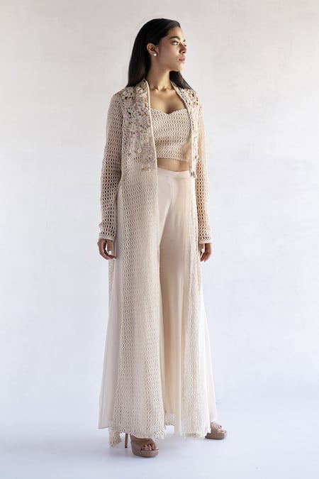 Bharat Adiani Crochet Palazzo Set & Jacket 