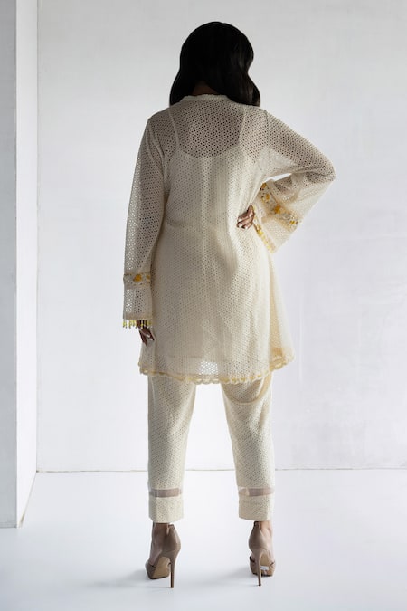 Bharat Adiani Crochet A-Line Kurta With Pant 