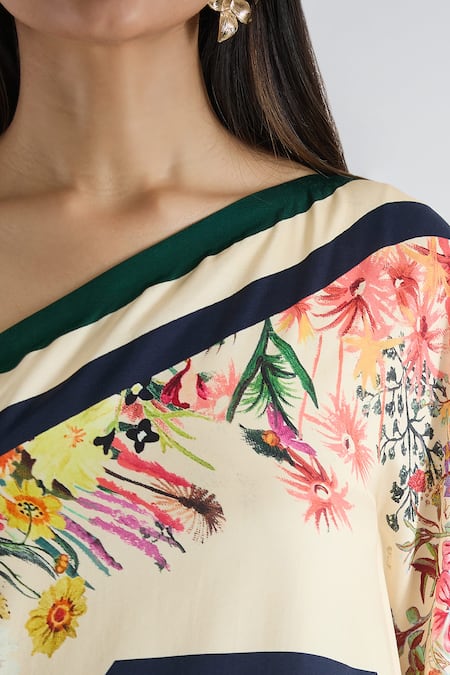 Buy_Prints By Radhika_Multi Color Crepe, Twill, Silk Satin Asymmetric Bouquet Print Kaftan _Online_at_Aza_Fashions