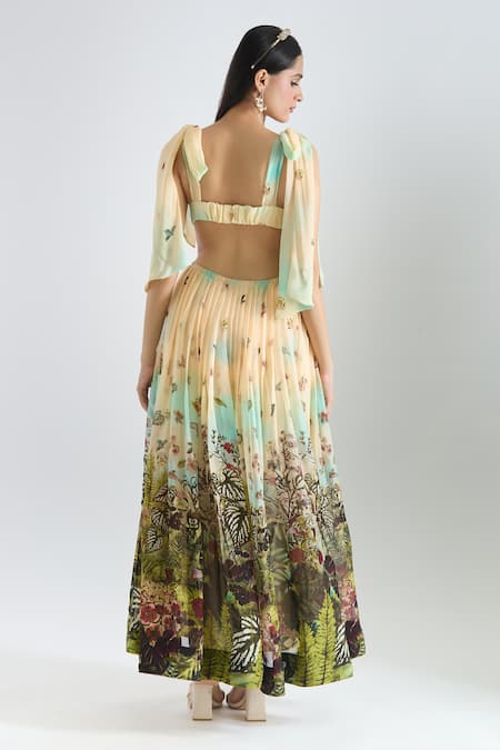Prints By Radhika Botanical Print Pleated Dress 