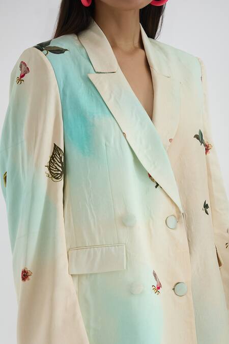 Prints By Radhika_Multi Color Twill Silk Satin Printed Floral Notched Placement Blazer And Pant Set _at_Aza_Fashions