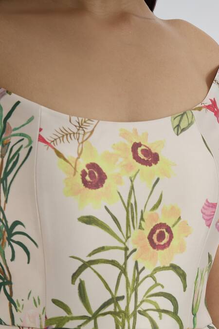 Shop Prints By Radhika Multi Color Dutchess Satin Printed Botanical Straight Neck Dress Online at Aza Fashions Shop_Prints By Radhika_Multi Color Dutchess Satin Printed Botanical Straight Neck Dress _Online_at_Aza_Fashions