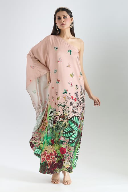 Prints by Radhika One Shoulder Botanical Print Kaftan 