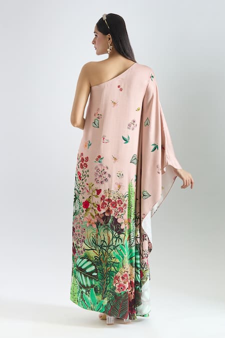 Prints By Radhika One Shoulder Botanical Print Kaftan 
