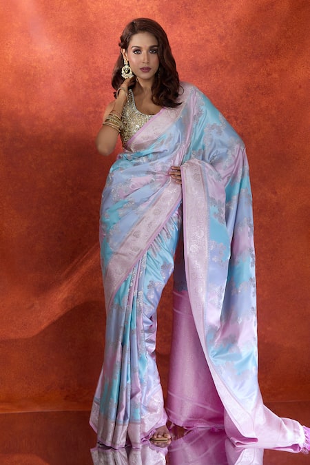 Samyukta Singhania Pink Satin Silk Weave Rangkat Handloom Saree With Running Blouse 