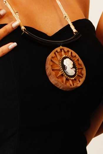 Rejuvenate Jewels_Cream Wooden Ashoka Chakra Pendant Necklace_Online_at_Aza_Fashions