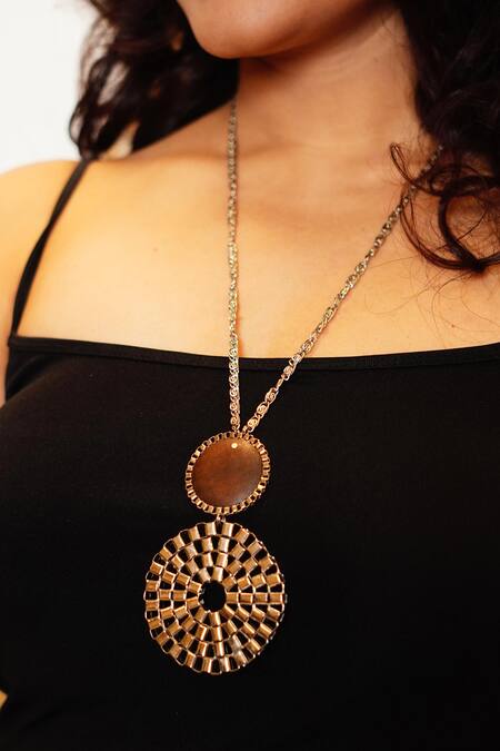 Buy_Rejuvenate Jewels_Silver Plated Geometric Carved Pendant Necklace _Online_at_Aza_Fashions