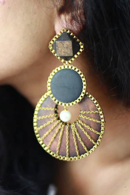 Rejuvenate Jewels_Black Pearls Sustainable Oversized Sawdust Earrings _Online_at_Aza_Fashions