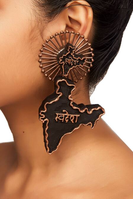 Rejuvenate Jewels_Black Swadesh Carved Long Earrings_Online_at_Aza_Fashions