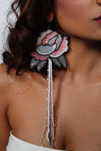 Shop_Rejuvenate Jewels_Pink Sequins, Beads, Embroidery Hand Petal Flower Earrings _Online_at_Aza_Fashions