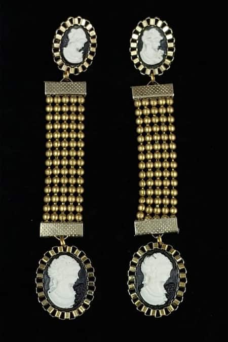 Shop Rejuvenate Jewels Gold Plated Cut Work Victoria Long Chain Earrings at Aza Fashions Shop_Rejuvenate Jewels_Gold Plated Cut Work Victoria Long Chain Earrings _at_Aza_Fashions