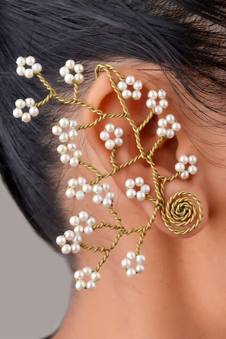 Rejuvenate jewels Pearl Flower Vine Ear Cuffs - Set of 2 