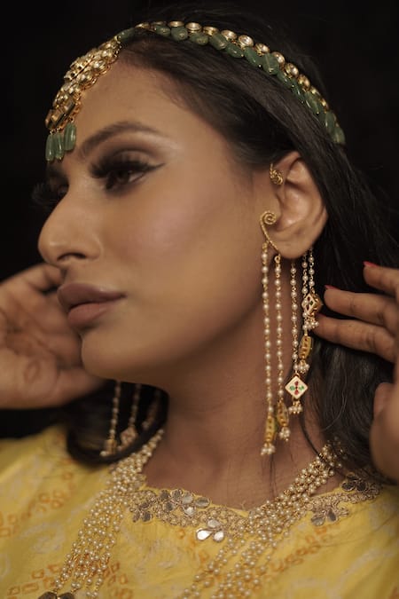 Rejuvenate Jewels_Gold Plated Pearls Kundan Layered Ear Cuffs - Set Of 2_Online_at_Aza_Fashions