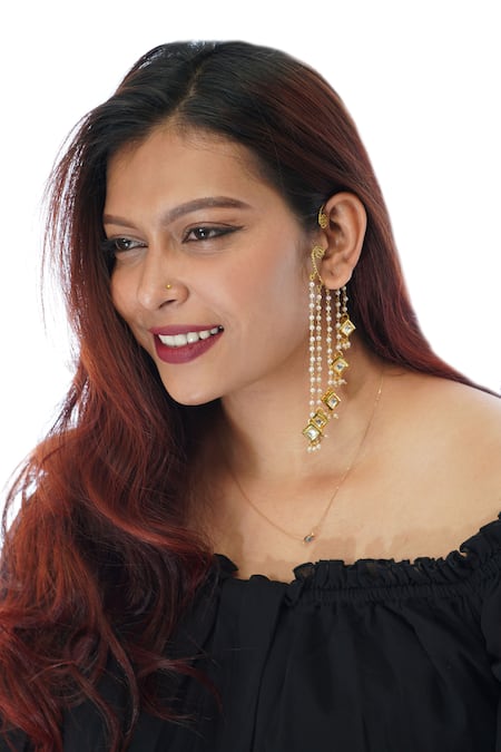 Buy_Rejuvenate Jewels_Gold Plated Pearls Kundan Layered Ear Cuffs - Set Of 2_Online_at_Aza_Fashions
