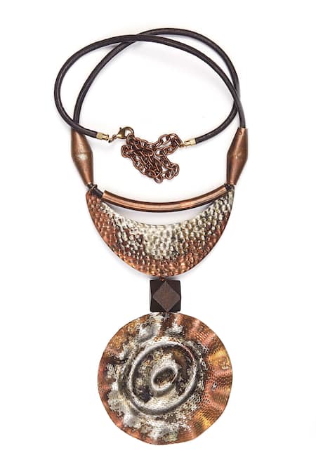 Shop Rejuvenate Jewels Brown Rustic Double Drop Necklace at Aza Fashions Shop_Rejuvenate Jewels_Brown Rustic Double Drop Necklace _at_Aza_Fashions