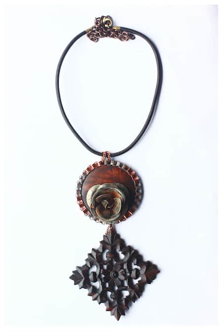 Shop Rejuvenate Jewels Black Rustic Rose And Romance Necklace at Aza Fashions Shop_Rejuvenate Jewels_Black Rustic Rose And Romance Necklace _at_Aza_Fashions