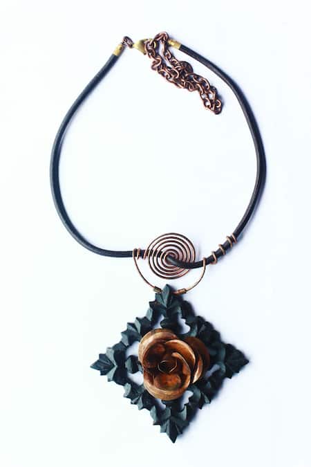 Rejuvenate Jewels_Black Rustic Rose Love Pendant Necklace _Online_at_Aza_Fashions