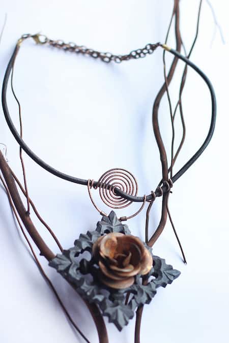 Buy_Rejuvenate Jewels_Black Rustic Rose Love Pendant Necklace _Online_at_Aza_Fashions