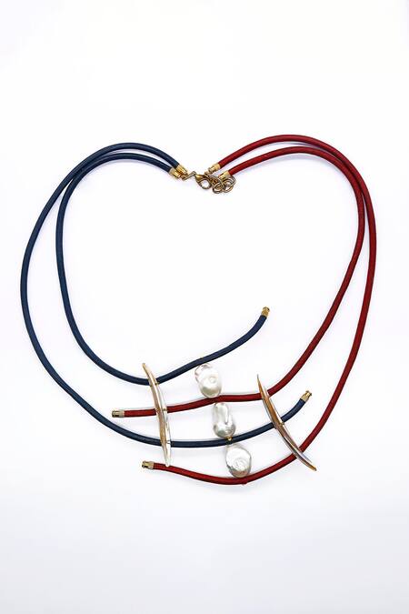 Rejuvenate Jewels_White Layered Leather Cord Necklace_Online_at_Aza_Fashions