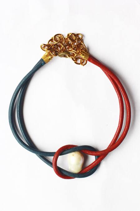 Rejuvenate Jewels_White Reef Leather Knot Necklace_Online_at_Aza_Fashions